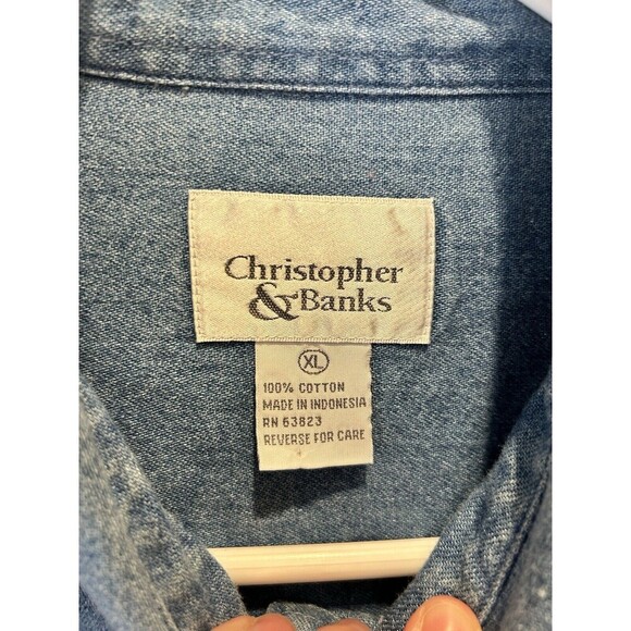 Christopher & Banks‎ Denim Button Down Top XL Snowman Winter Holiday Party - Picture 8 of 8